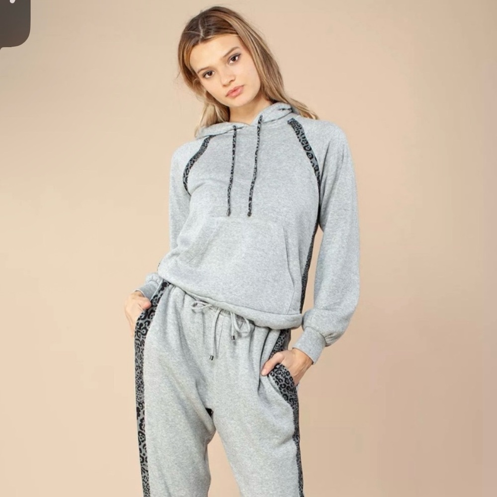 Hale Bob Waverly Solid Hoodie Grey Black Animal Print Detail - Size XS
